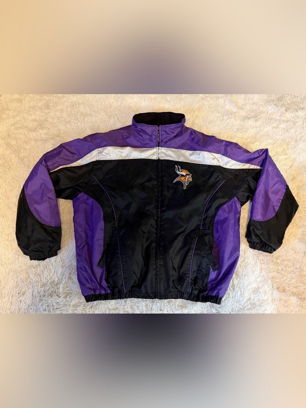 Vintage Minnesota Vikings NFL Colorblock Jacket Men’s Large Removable Hood